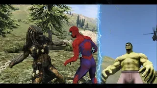 Predator VS Hulk & Spider-man - Epic Battle (GTA 5)