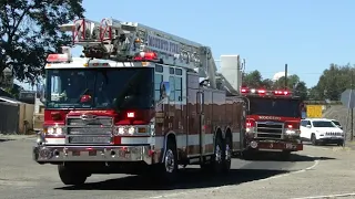 Fire Trucks respond to a 4 alarm junkyard fire! - Modesto, CA