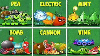 Team PEA x ELECTRIC x MINT x BOMB x CANNON x VINE - Who Will Win? - PvZ 2 Team Plant Battlez