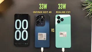 Infinix Hot 40 vs  Realme C51 Charging Speed Test!" ⚡⚡" 33W Battle With 5000mah Battery 🔋