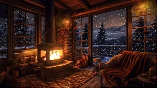 Fireplace & Snowfall Ambience - Cozy Winter Cabin for Relaxation and Sleep | Resting Area