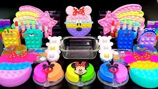 [ASMR] Mixing "Mickey" Rainbow MakeUp Eyeshadow,Glitter Into Clear Slime 미키마우스 슬라임(293) satisfying