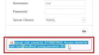 mysqli_real_connect(): (HY000/1045): Access denied for user 'roor'@'localhost' (using password: NO)