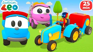 Bilserier för barn & vägunderhållsfordon. Lastbilen Leo & jordbruksfordon. Animation för barn