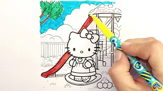 Hello Kitty Play in the Playgroud Drawing, Coloring and Painting for Kids and Toddlers