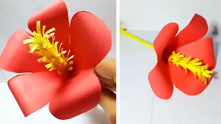 Hibiscus flowers craft|| Flower craft with paper easy|| How to make flower with paper||