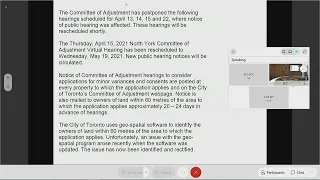 Committee of Adjustment, Public Hearing, North York, April 15, 2021 (Postponed)