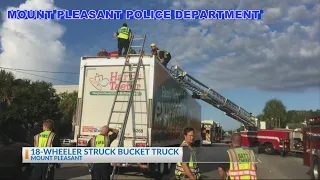 18-wheeler struck bucket truck