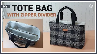 DIY/ TOTE BAG WITH ZIPPER DIVIDER/ 가운데 지퍼가있어 수납을 분리하는 토트백 만들기/ sewing/ tutorial [Tendersmie Handmad]