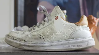 LouisVuitton shoecleaning ルイヴィトン スニーカークリーニングとソール貼り直し　修理工程の動画　#asmr #shoerepair #shoecleaning #靴修理