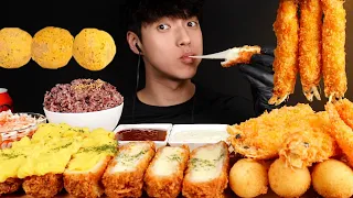 ASMR CHEESE PORK CUTLET & CRISPY FRIED SHRIMP MUKBANG EATING SOUNDS (No Talking)