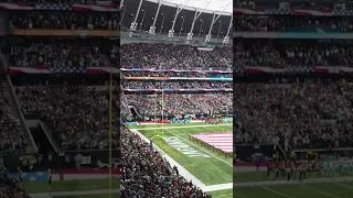 Four US Air Force F-15 Eagle Strike Fighter Jets | NFL UK Flyover | United States national anthem