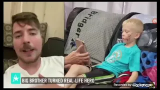 Mr beast give support to a boy who saved his sister from a dog