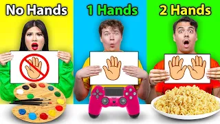 NO HAND VS ONE HAND VS TWO HAND CHALLENGE | CRAZY 24 HOURS  SCHOOL CHALLENGES BY CRAFTY HACKS PLUS