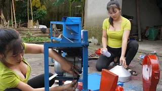 Repair genius:A beautiful village girl repairs &restores an old, broken banana slicer for the farmer