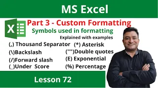 Part3:Custom Format in Excel in Hindi | Symbols Used for Formatting