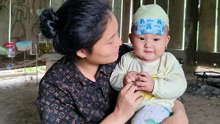 Single mom. Harvesting rice, sick child, picking medicine to boil water for bathing the child