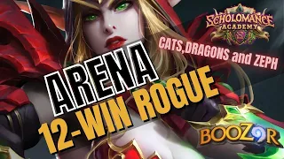 Hearthstone Arena - 12 win Rogue - CATS, DRAGONS, AND ZEPHYRS! - Scholomance Academy