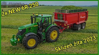 Sklizeň Žita 2023 ☆ 2x NEW John Deere 6R 250 ☆ ZD Unčovice