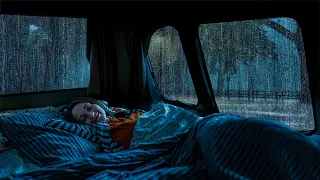 Sleep instantly and Deep sleep with heavy rain & thunder on the camping car roof at night |ASMR