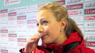 Isabelle Pedersen (NOR) after personal best in the long jump at Gateshead 2013 ETCH