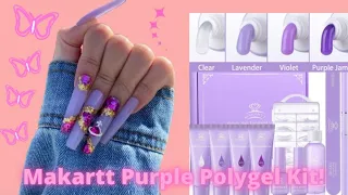 MAKARTT PURPLE POLYGEL KIT REVIEW | POLYGEL NAIL TUTORIAL FOR BEGINNERS | LAZYGIRL METHOD | UNBOXING