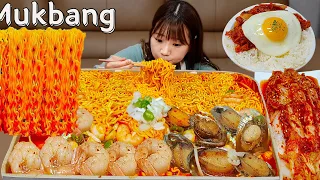 Sub)Real Mukbang- Spicy Shrimp Abalone Ramen 🍜 Rice with Chili Tuna 🌶 ASMR KOREAN FOOD