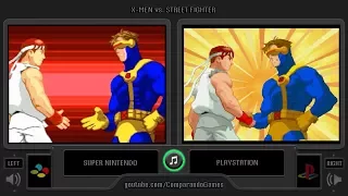 X-Men vs. Street Fighter (Snes vs Playstation) Side by Side Comparison