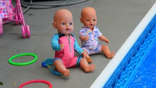 Rutina de Verano de Mis Bebes baby born Muñecas va a clase de natación para Aprender a nadar