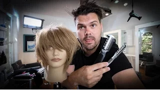 Short Layered Bob Haircut Tutorial With a Razor - Haircutting Tricks w/ a Razor | MATT BECK VLOG 54