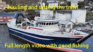 Hauling and setting the trawl out on the twinrig trawler Tobis. Good fishing