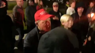 Person with MAGA hat confronts Stephon Clark protesters