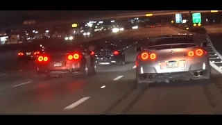 GTR vs 650 WHP Mustang Mach1 with BMW SUV Camera Car Street Race