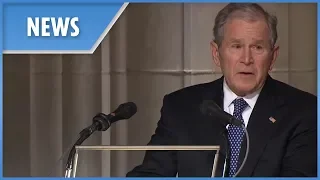 George W Bush delivers an emotional eulogy to his father at the state funeral