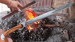 FORGING a Powerful Sword out of Rusty Rebar - Sword Making.