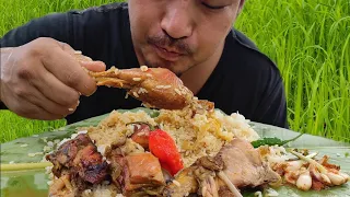 Eating smoked chicken and sukha mass chutney || full recipe || northeast mukbang.