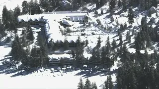 Stu Mundel in SkyFOX over the snow in the San Bernardino Mountains