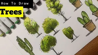 HOW TO DRAW TREES : USING MARKERS | tips(2023).       #howtodrawtree #architecture