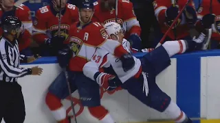 Tom Wilson Finishes His Check Awkwardly Post Whistle On Jonathan Huberdeau