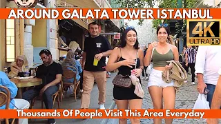 Thousands Of People Visit This Area Everyday-Galata Tower Istanbul-4K WALKING TOUR-21SEPTEMBER 2023
