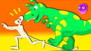 Groovy Марсианин превращается в динозавра, чтобы напугать мумию в музее.