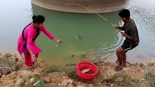 Unbelievable fishing video 🐠 | by beautiful village girl & smart boy piranha fish catching in river