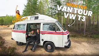 VAN TOUR: Cabin on wheels (with a balcony!) - VW T3 high top camping converted