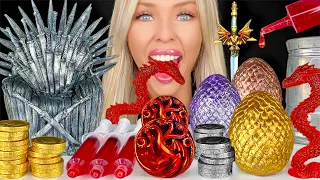 ASMR HOUSE OF THE DRAGON EDIBLE BLOOD CANDY, DAENERYS DRAGON EGGS, GAME OF THRONES CAKE MUKBANG 먹방