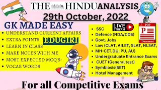 The Hindu Analysis 29th October 2022 For beginners/Editorial/Vocab CDS/CUET/CLAT/NDA/LLB/SET/SSC