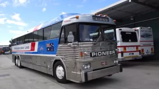 The 1972 MCI MC7 bus departing from Moonee Valley Coaches.