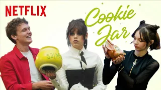 Jenna Ortega, Emma Myers, and Hunter Doohan Answer To a Nosy Cookie Jar | Wednesday | Netflix