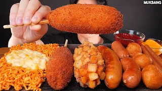 ASMR MUKBANG | CORN DOG & SAUSAGE & FIRE NOODLES WITH CORN CHEESE EATING 먹방