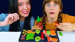 ASMR SUSHI CANDY JELLY SET, NIGIRI GUMMY JELLY, SHRIMP GUMMY VS REAL FOOD