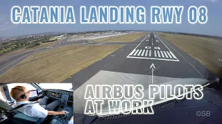 Catania (CTA) Airport, Sicily Island: Landing Runway 08 | Airbus  Cockpit views | 4 cam + 4k